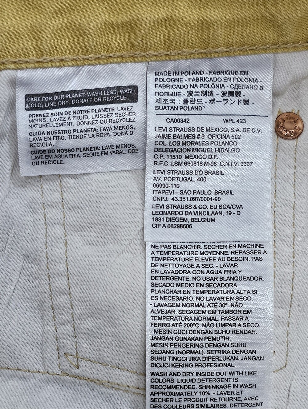 Levi's 501 Men's Size 38x29 Altered Button Fly Denim Mustard Yellow - Picture 9 of 10